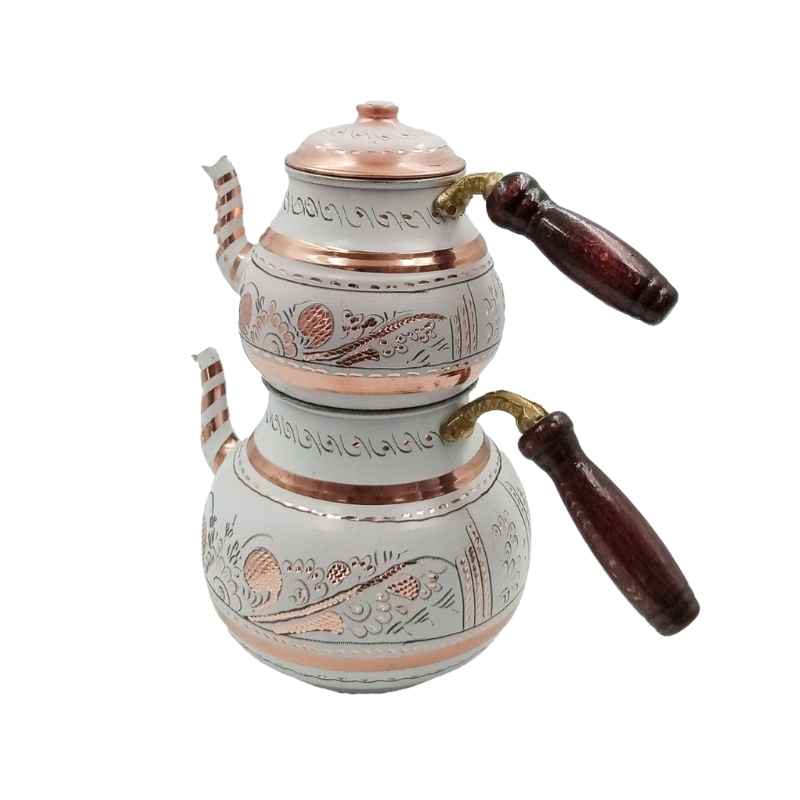 Anka ANK.IBÇ02 1,5 + 2 Lt. Litre Beyaz Bakır İşlemeli Çaydanlık